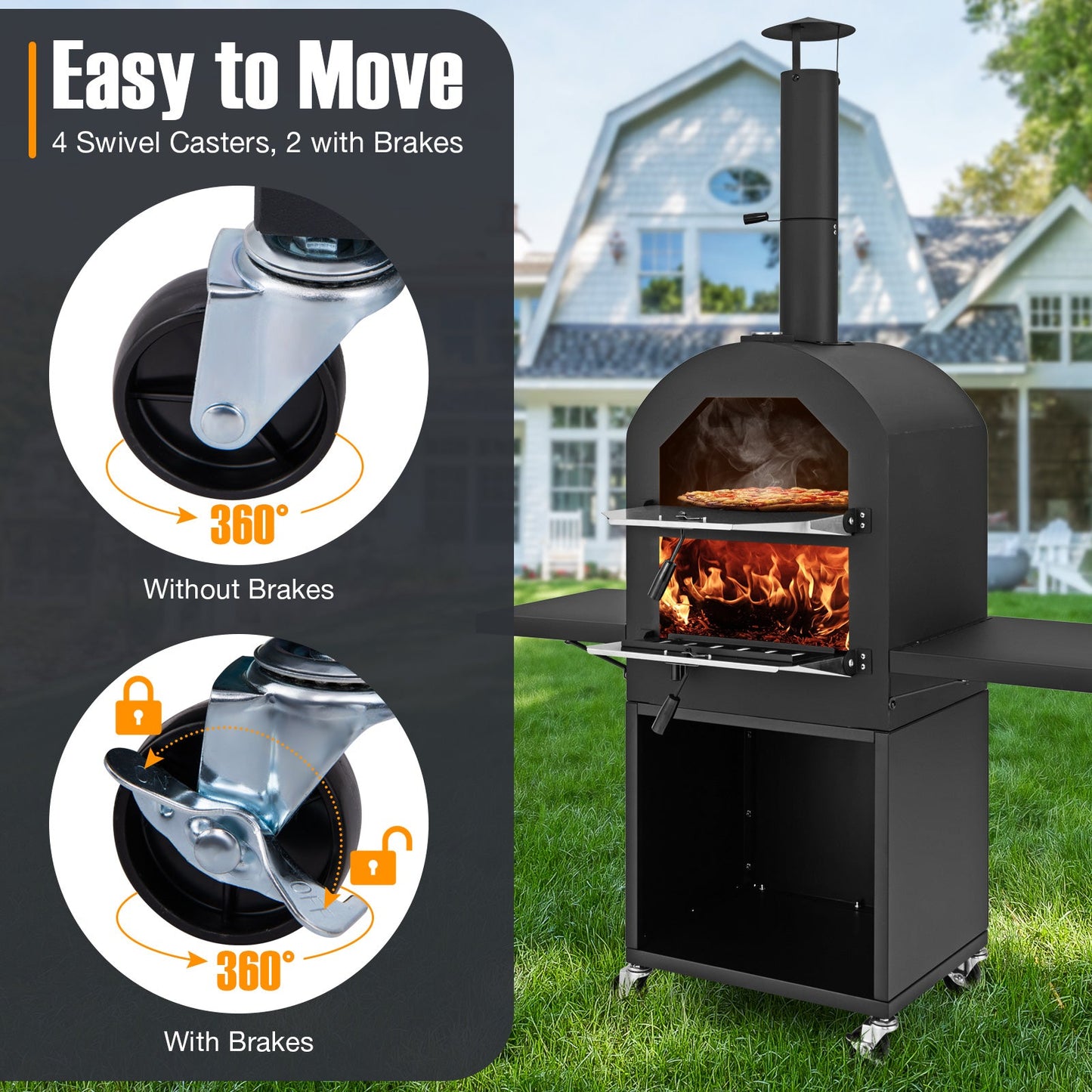 Outdoor Pizza Oven with Cover & Grill Racks