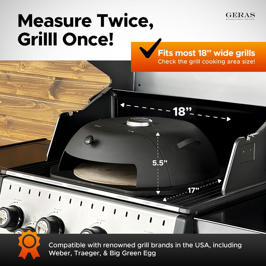Measuring a gas grill to fit the HeatGuard Pro pizza oven, which fits most 18-inch wide grills