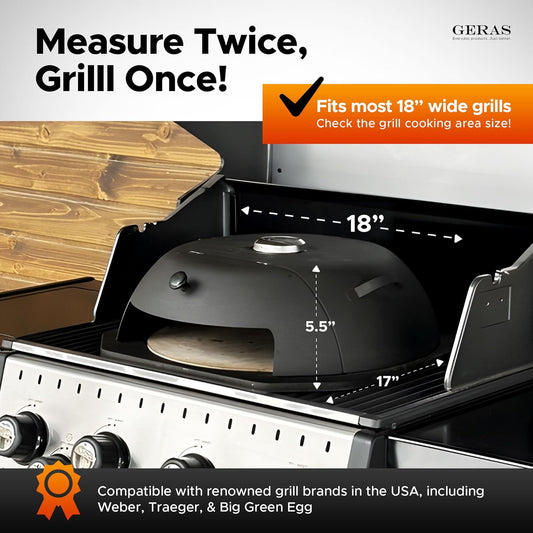 Measuring a gas grill to fit the HeatGuard Pro pizza oven, which fits most 18-inch wide grills
