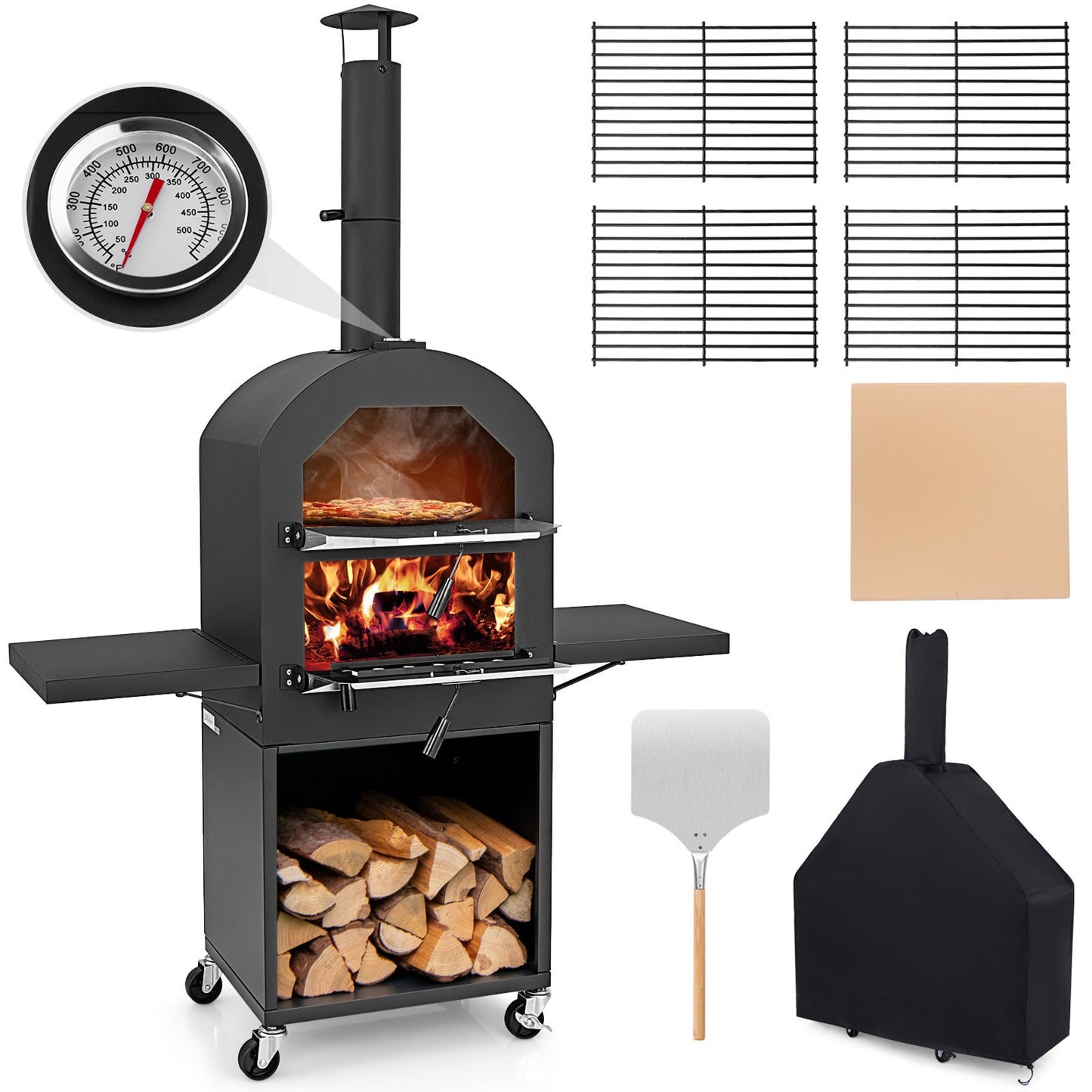 Outdoor Pizza Oven with Cover & Grill Racks