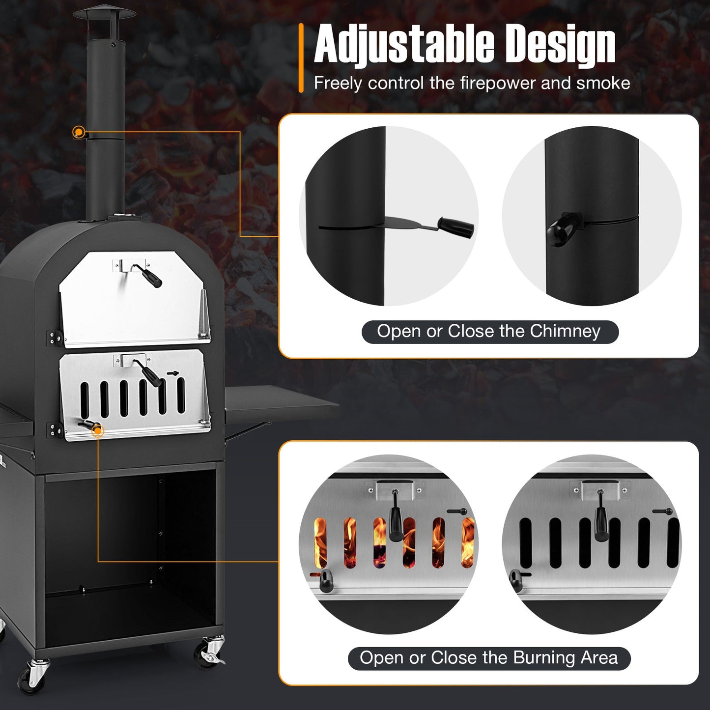 Outdoor Pizza Oven with Cover & Grill Racks