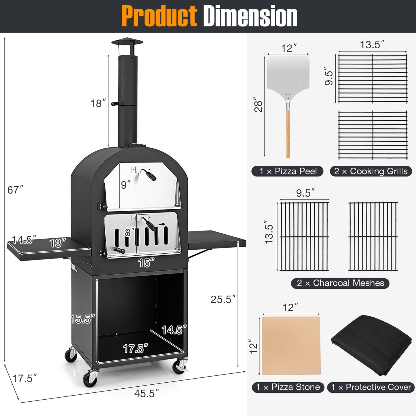 Outdoor Pizza Oven with Cover & Grill Racks