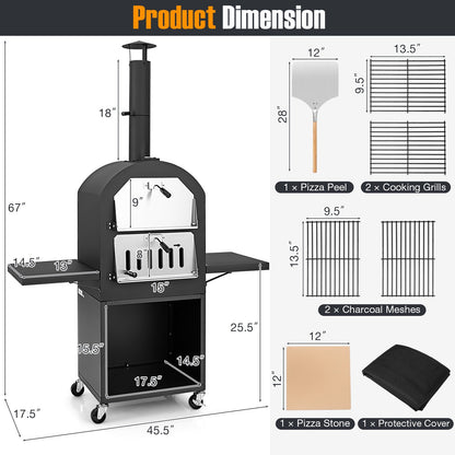 Outdoor Pizza Oven with Cover & Grill Racks