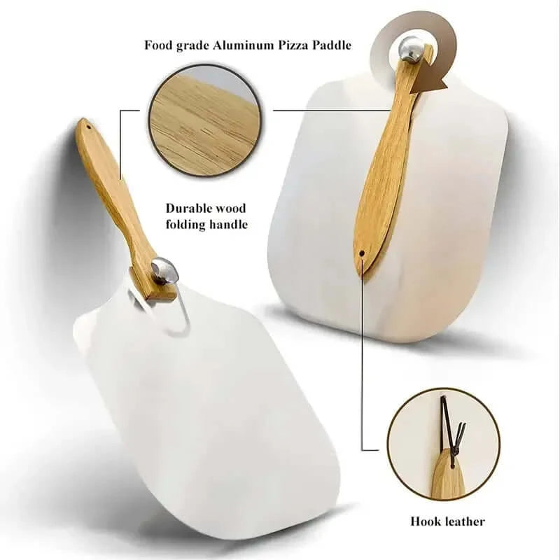 Stainless Steel Aluminum Folding Pizza Spatula Baking Tool Cake Transfer with Foldable Oak Handle