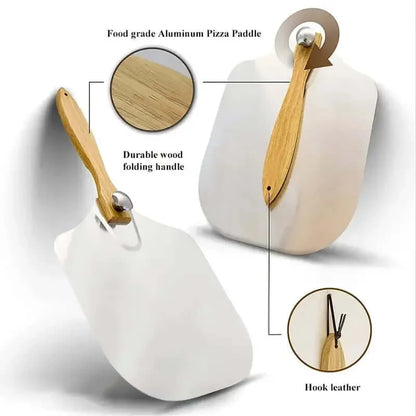 Stainless Steel Aluminum Folding Pizza Spatula Baking Tool Cake Transfer with Foldable Oak Handle