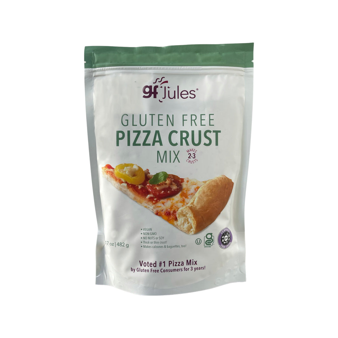 Front of gfJules certified gluten-free pizza crust mix bag