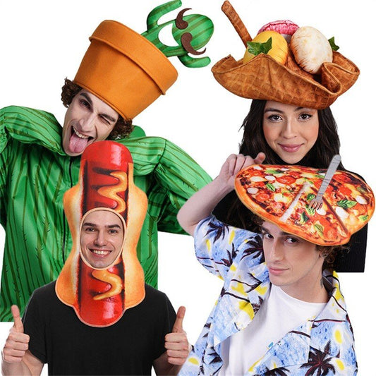 Funny Party Food Hats Pizza Hot Dog Pies Cactus Halloween Costume Party Dress Up Cosplay Props Novelty Fun Hat Party Supplies - Geras Club 0