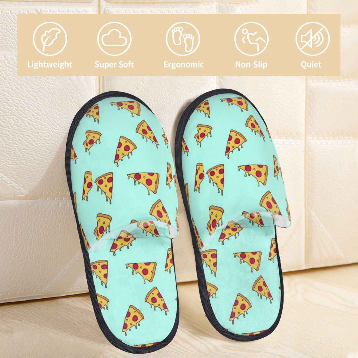 Men Women Plush Indoor Slippers Pizza Green Warm Soft Shoes Home Footwear Autumn Winter 2023 - Geras Club 0