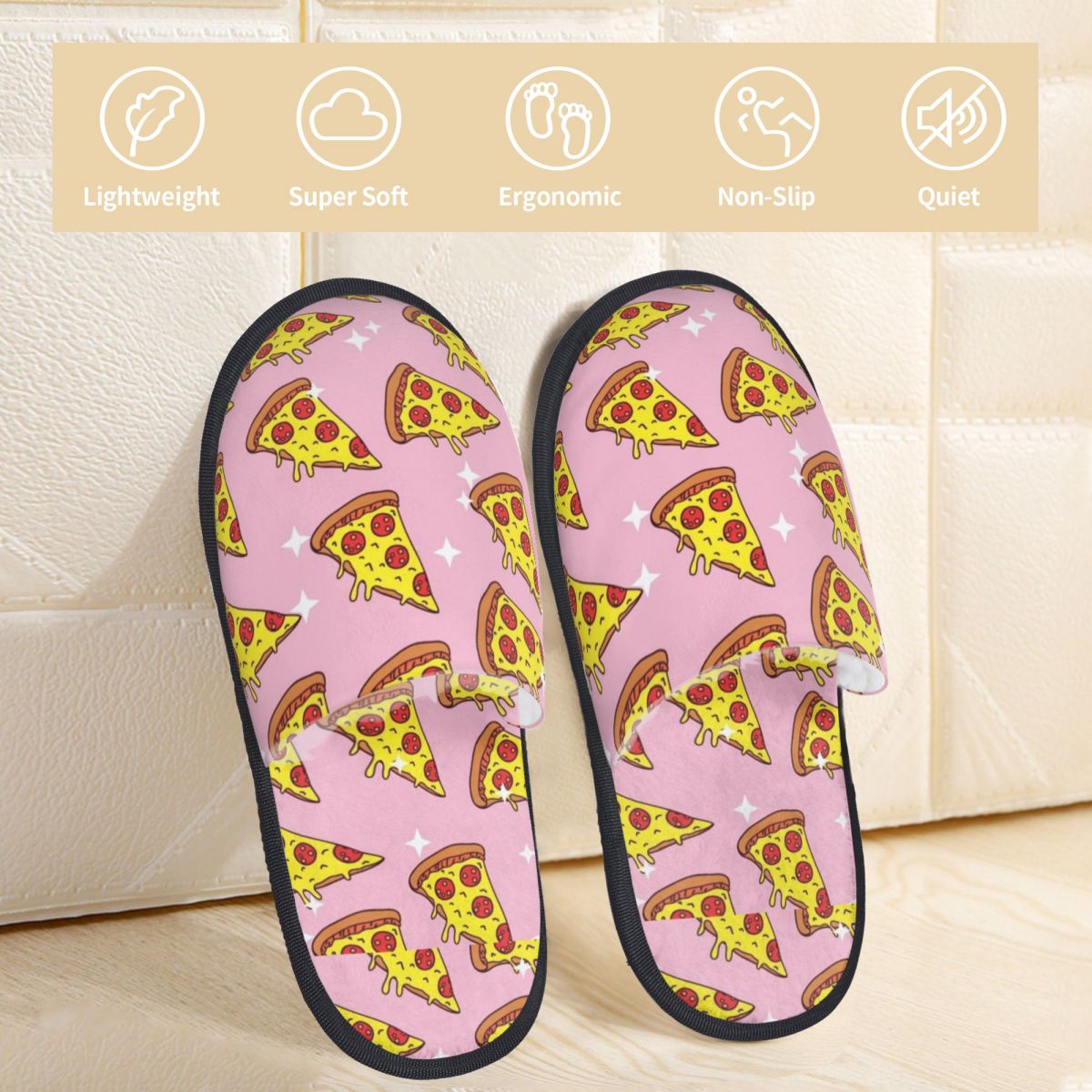 Men Women Plush Indoor Slippers Pizza Red Warm Soft Shoes Home Footwear Autumn Winter 2023 - Geras Club 0