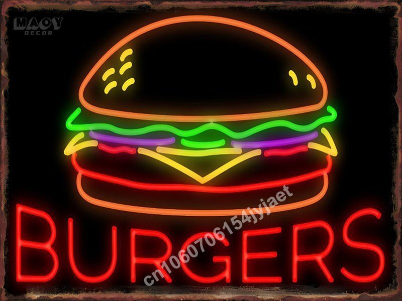 Neon Burger Pizza Metal Tin Sign Poster Painting Picture Art Wall Aesthetic Room Decor Home Decoration Print Metal Plates Mural - Geras Club 0