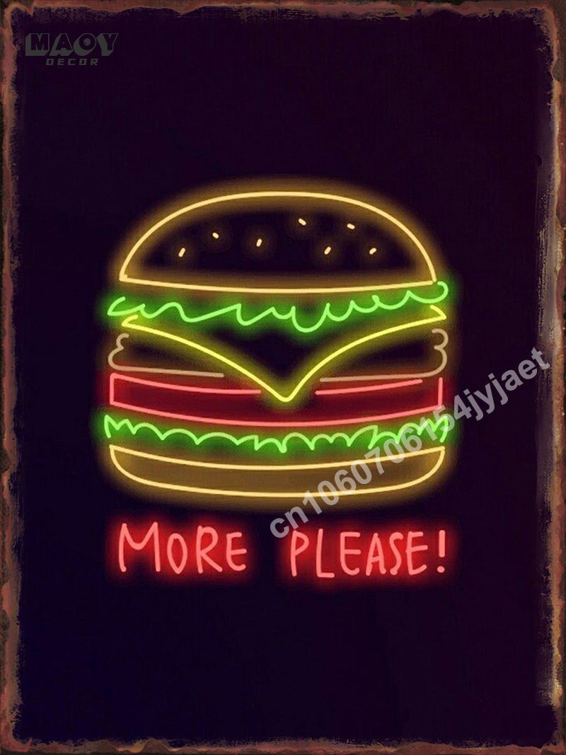 Neon Burger Pizza Metal Tin Sign Poster Painting Picture Art Wall Aesthetic Room Decor Home Decoration Print Metal Plates Mural - Geras Club 0