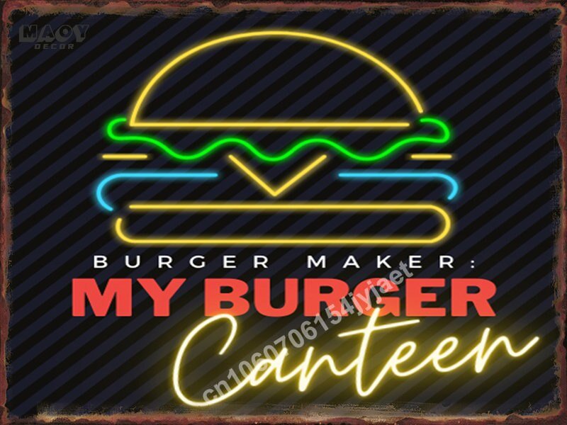 Neon Burger Pizza Metal Tin Sign Poster Painting Picture Art Wall Aesthetic Room Decor Home Decoration Print Metal Plates Mural - Geras Club 0