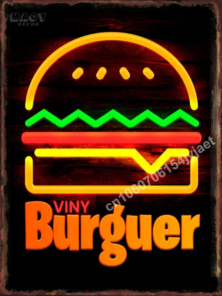 Neon Burger Pizza Metal Tin Sign Poster Painting Picture Art Wall Aesthetic Room Decor Home Decoration Print Metal Plates Mural - Geras Club 0