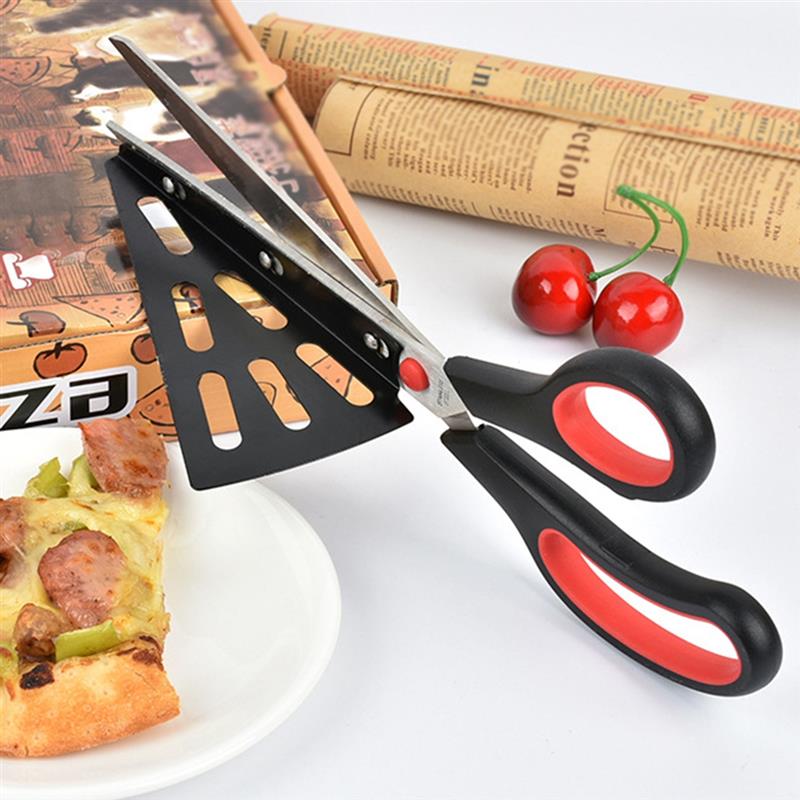 Pizza Scissors Knife Pizza Cutting Tool Stainless Steel Pizza Cutter Slicer Baking Tool Multi-Functional With Detachable Spatula - Geras Club 0