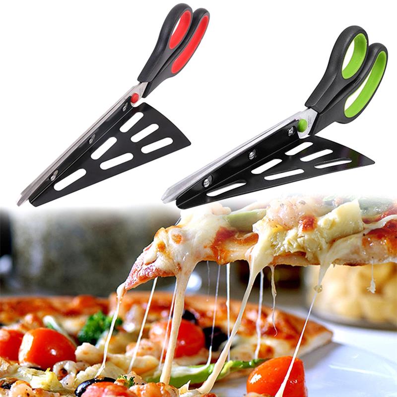 Pizza Scissors Knife Pizza Cutting Tool Stainless Steel Pizza Cutter Slicer Baking Tool Multi-Functional With Detachable Spatula - Geras Club 0