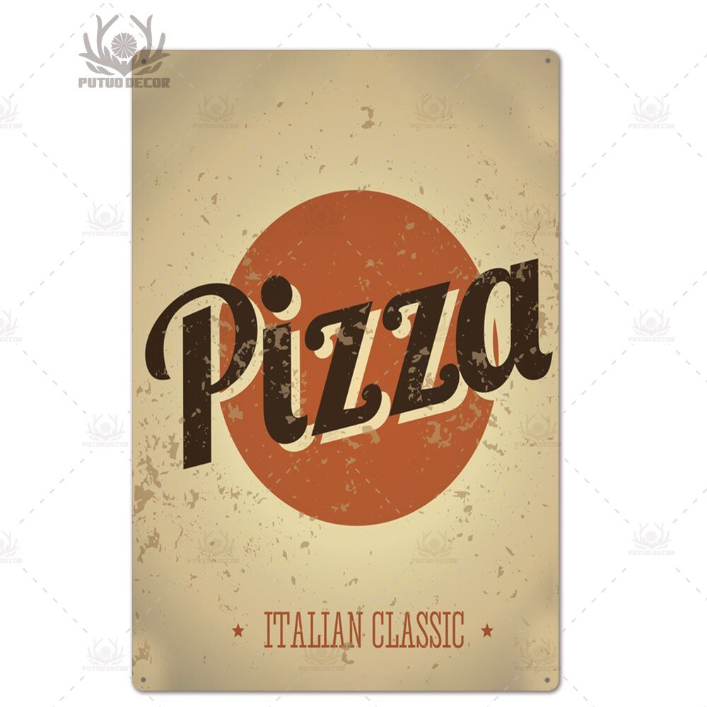 Putuo Decor Pizza Plaque Metal Vintage Tin Sign Retro Wall Art Poster for Cafe Bistro Restaurant Home Shop - Geras Club 0
