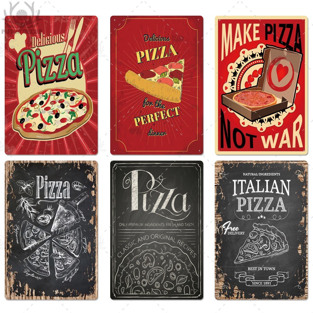 Putuo Decor Pizza Plaque Metal Vintage Tin Sign Retro Wall Art Poster for Cafe Bistro Restaurant Home Shop - Geras Club 0