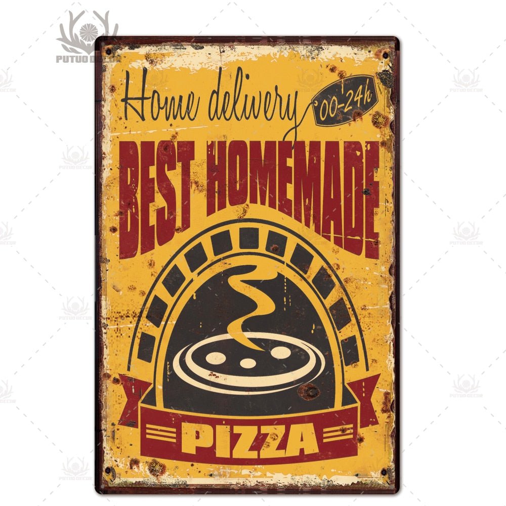 Putuo Decor Pizza Plaque Metal Vintage Tin Sign Retro Wall Art Poster for Cafe Bistro Restaurant Home Shop - Geras Club 0