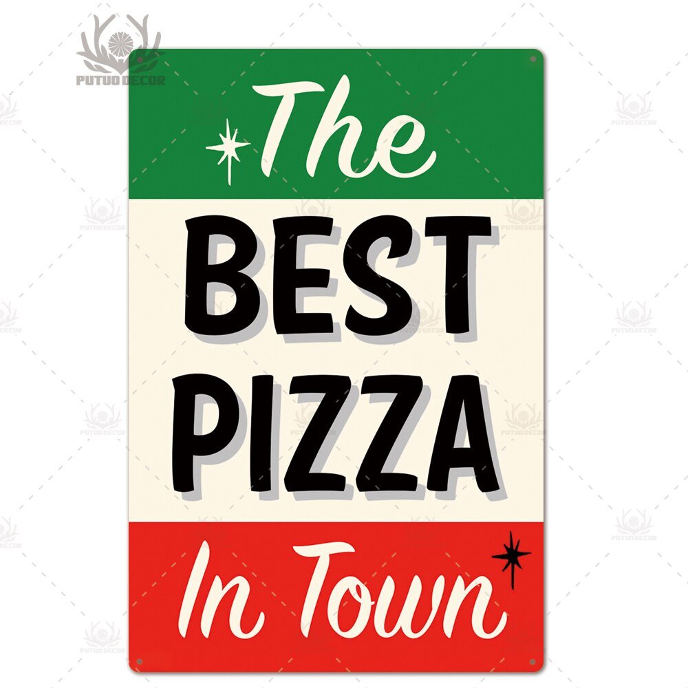 Putuo Decor Pizza Plaque Metal Vintage Tin Sign Retro Wall Art Poster for Cafe Bistro Restaurant Home Shop - Geras Club 0