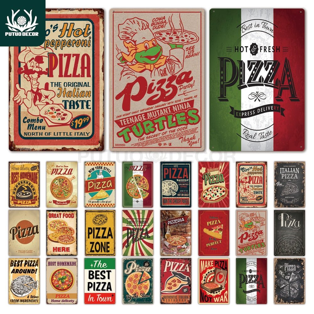 Putuo Decor Pizza Plaque Metal Vintage Tin Sign Retro Wall Art Poster for Cafe Bistro Restaurant Home Shop - Geras Club 0