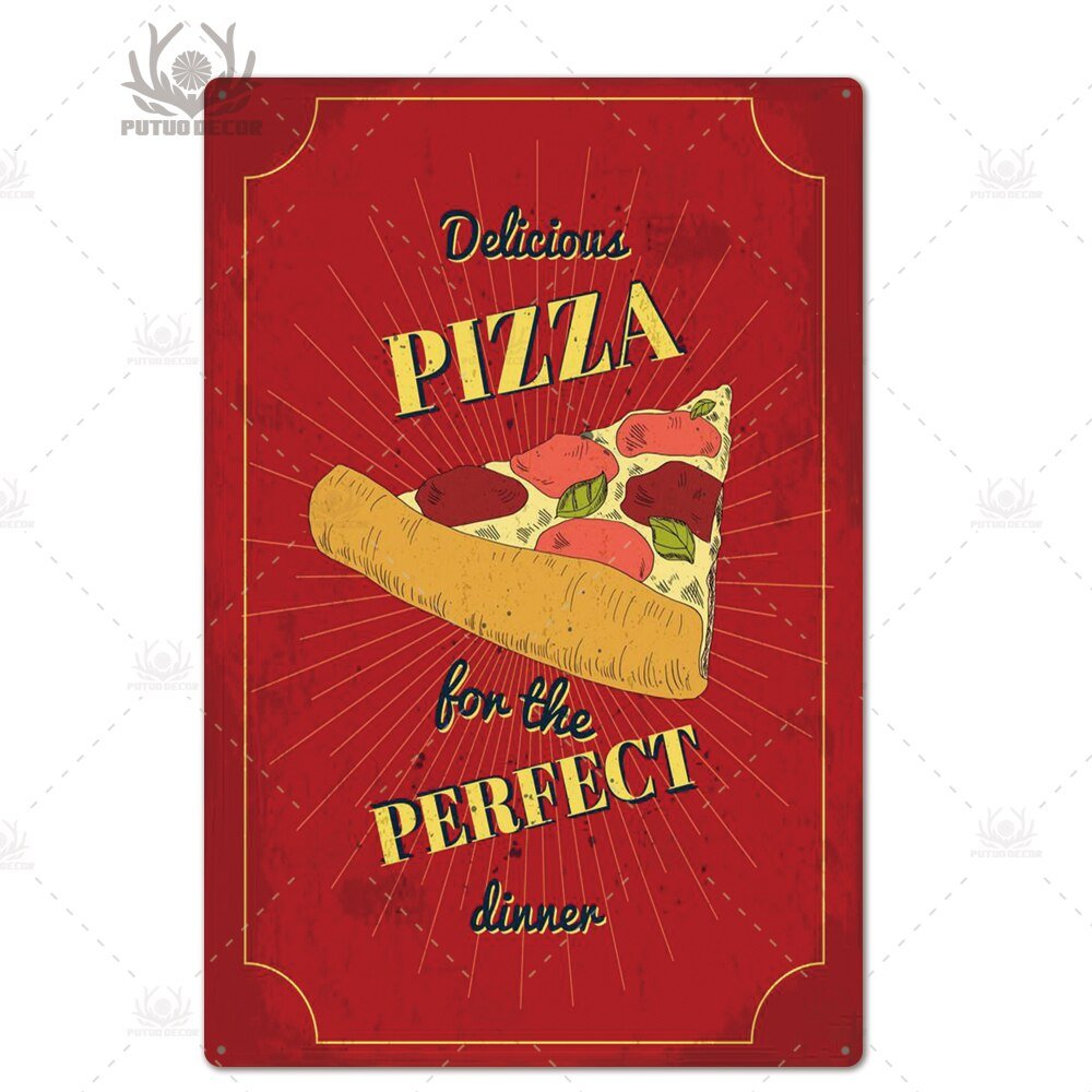 Putuo Decor Pizza Plaque Metal Vintage Tin Sign Retro Wall Art Poster for Cafe Bistro Restaurant Home Shop - Geras Club 0
