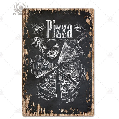 Putuo Decor Pizza Plaque Metal Vintage Tin Sign Retro Wall Art Poster for Cafe Bistro Restaurant Home Shop - Geras Club 0