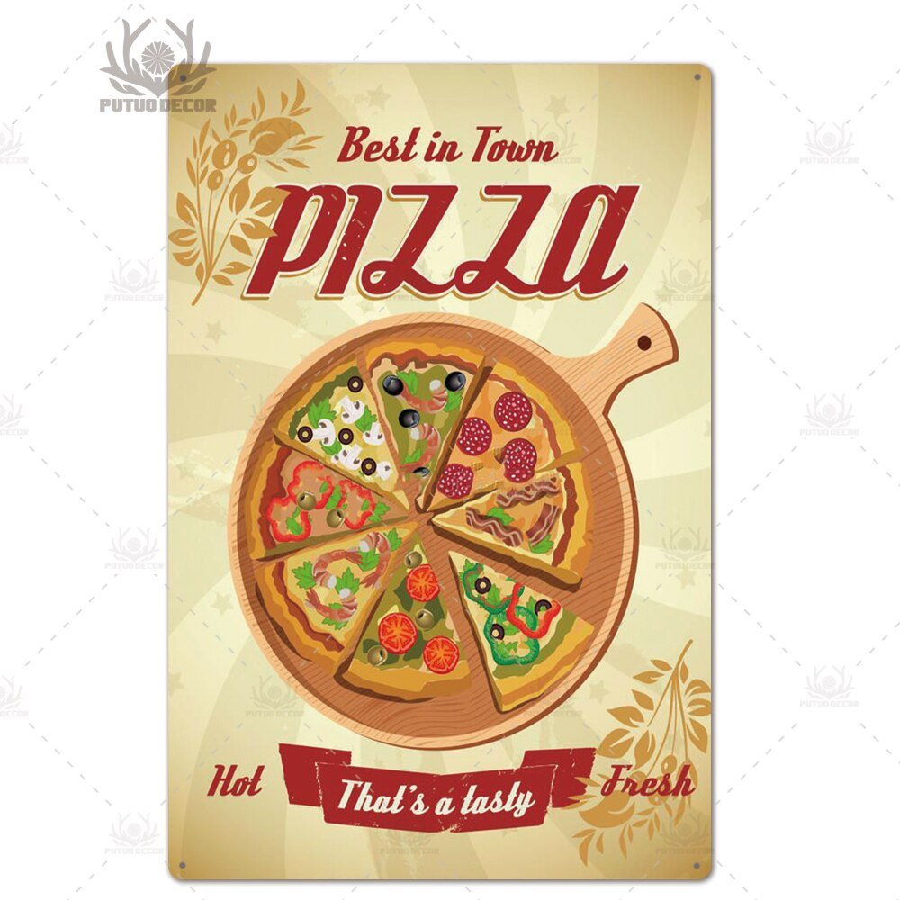 Putuo Decor Pizza Plaque Metal Vintage Tin Sign Retro Wall Art Poster for Cafe Bistro Restaurant Home Shop - Geras Club 0