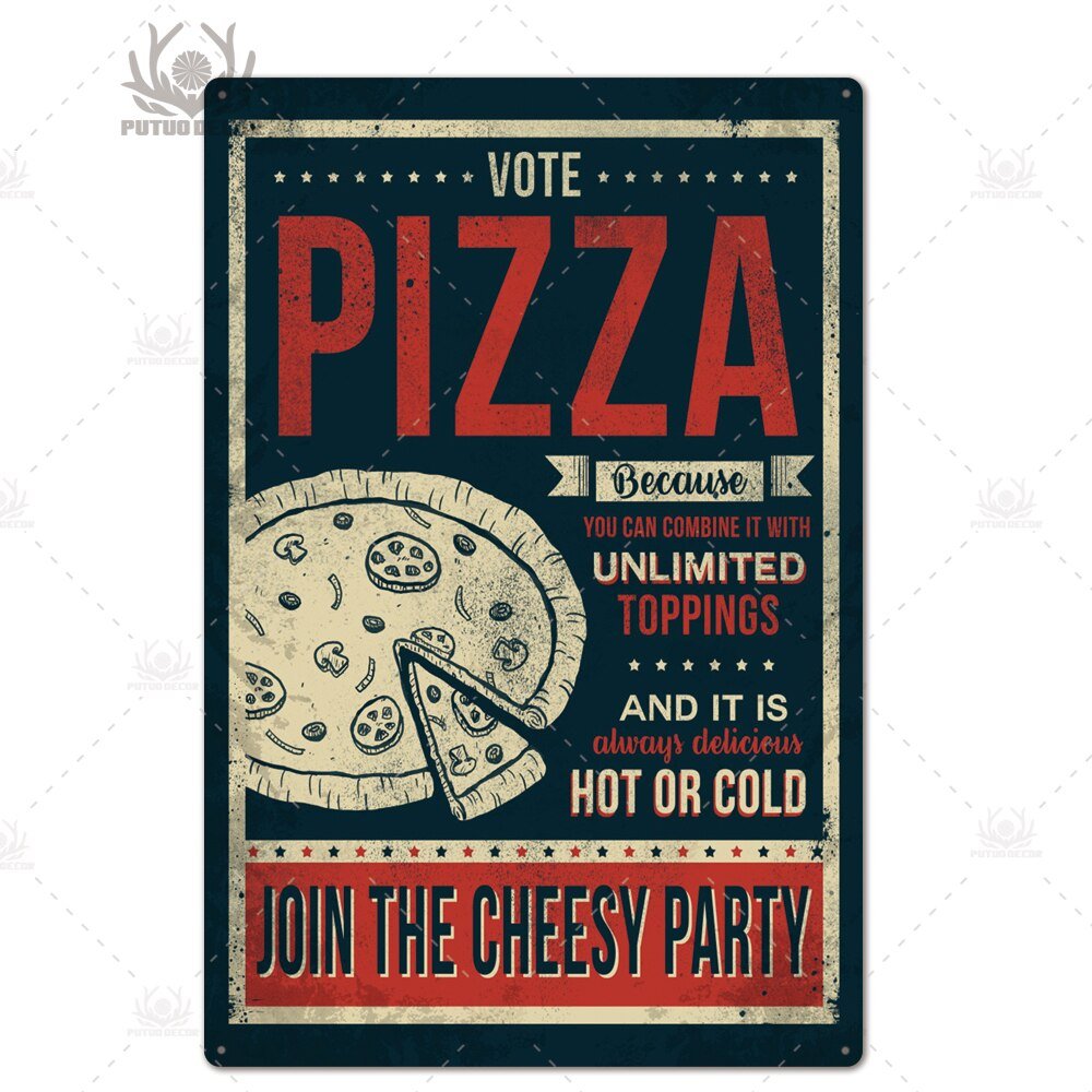 Putuo Decor Pizza Plaque Metal Vintage Tin Sign Retro Wall Art Poster for Cafe Bistro Restaurant Home Shop - Geras Club 0