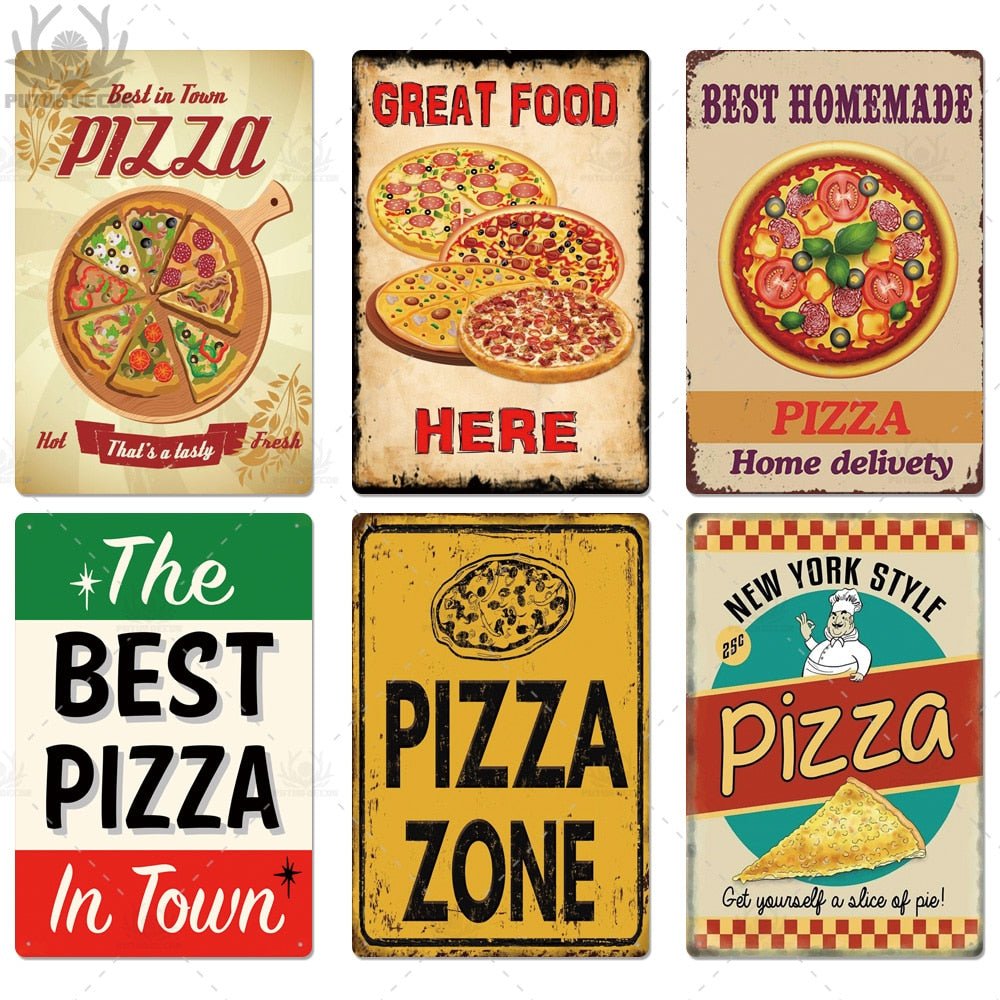 Putuo Decor Pizza Plaque Metal Vintage Tin Sign Retro Wall Art Poster for Cafe Bistro Restaurant Home Shop - Geras Club 0