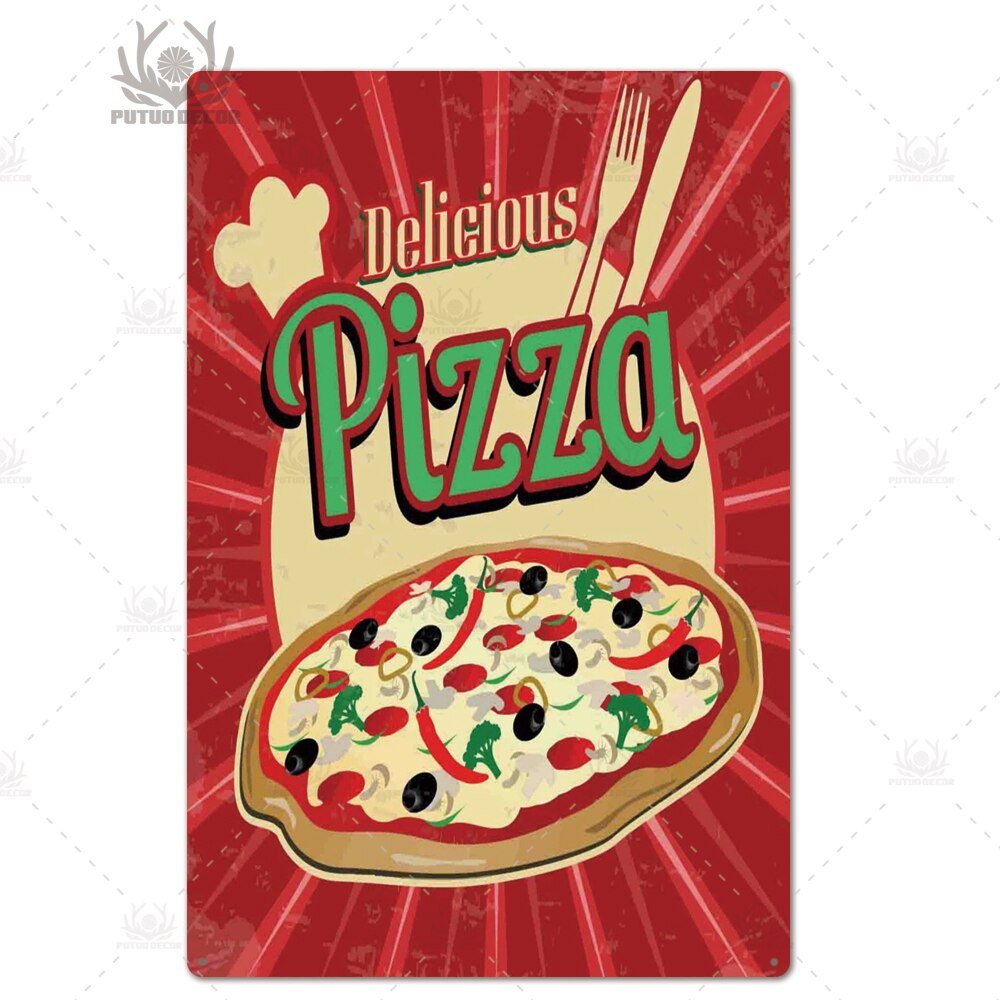 Putuo Decor Pizza Plaque Metal Vintage Tin Sign Retro Wall Art Poster for Cafe Bistro Restaurant Home Shop - Geras Club 0