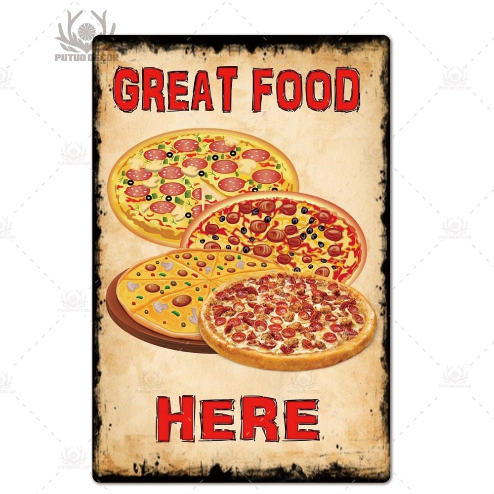 Putuo Decor Pizza Plaque Metal Vintage Tin Sign Retro Wall Art Poster for Cafe Bistro Restaurant Home Shop - Geras Club 0
