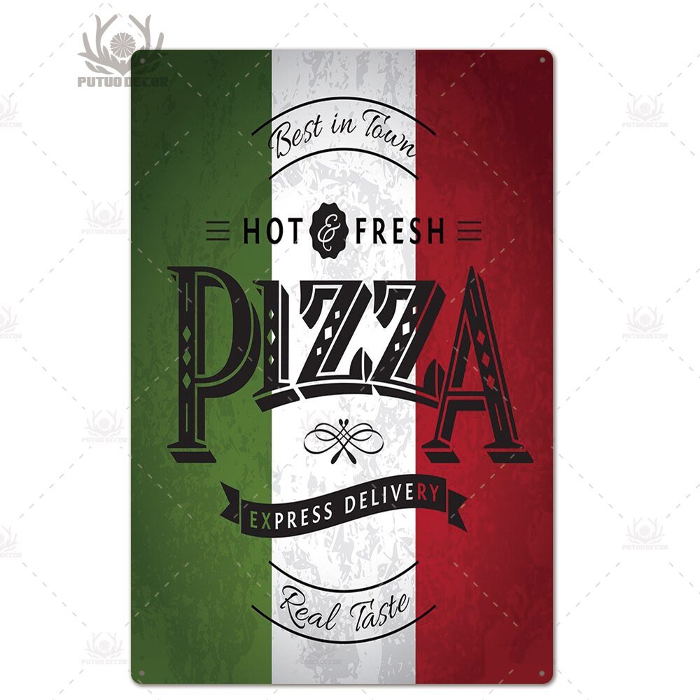Putuo Decor Pizza Plaque Metal Vintage Tin Sign Retro Wall Art Poster for Cafe Bistro Restaurant Home Shop - Geras Club 0