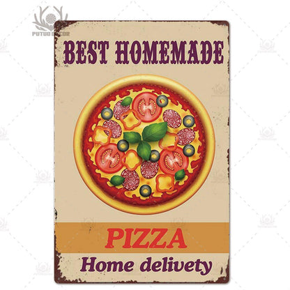 Putuo Decor Pizza Plaque Metal Vintage Tin Sign Retro Wall Art Poster for Cafe Bistro Restaurant Home Shop - Geras Club 0