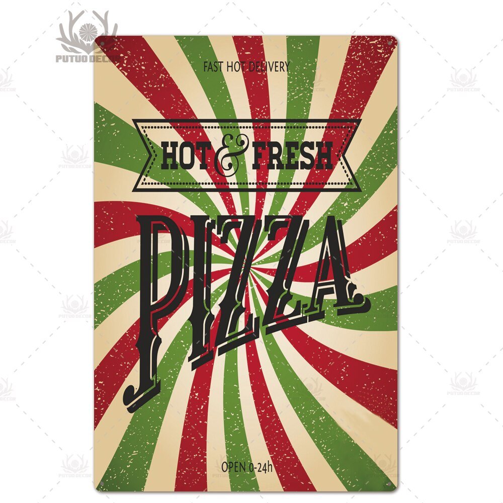 Putuo Decor Pizza Plaque Metal Vintage Tin Sign Retro Wall Art Poster for Cafe Bistro Restaurant Home Shop - Geras Club 0