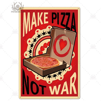 Putuo Decor Pizza Plaque Metal Vintage Tin Sign Retro Wall Art Poster for Cafe Bistro Restaurant Home Shop - Geras Club 0