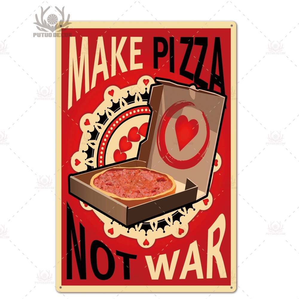 Putuo Decor Pizza Plaque Metal Vintage Tin Sign Retro Wall Art Poster for Cafe Bistro Restaurant Home Shop - Geras Club 0