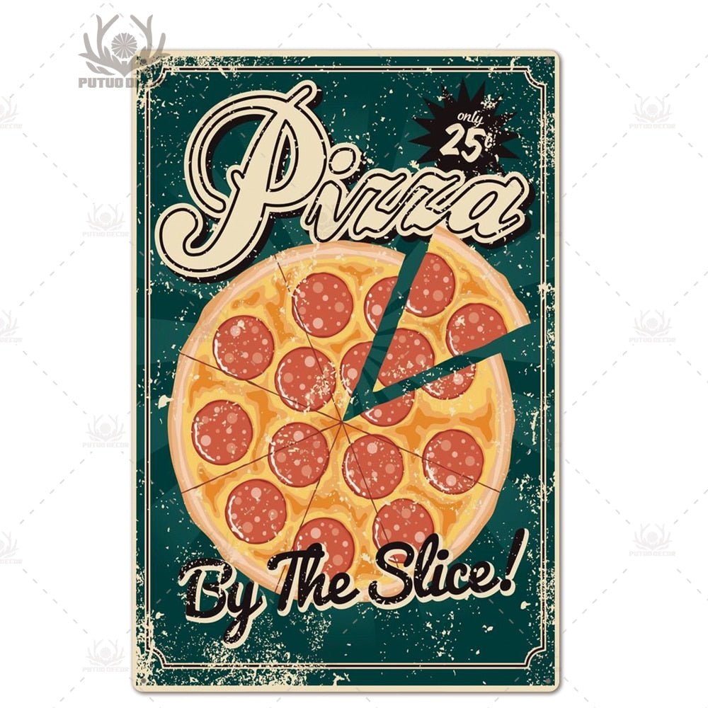 Putuo Decor Pizza Plaque Metal Vintage Tin Sign Retro Wall Art Poster for Cafe Bistro Restaurant Home Shop - Geras Club 0