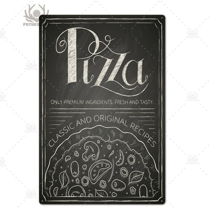 Putuo Decor Pizza Plaque Metal Vintage Tin Sign Retro Wall Art Poster for Cafe Bistro Restaurant Home Shop - Geras Club 0