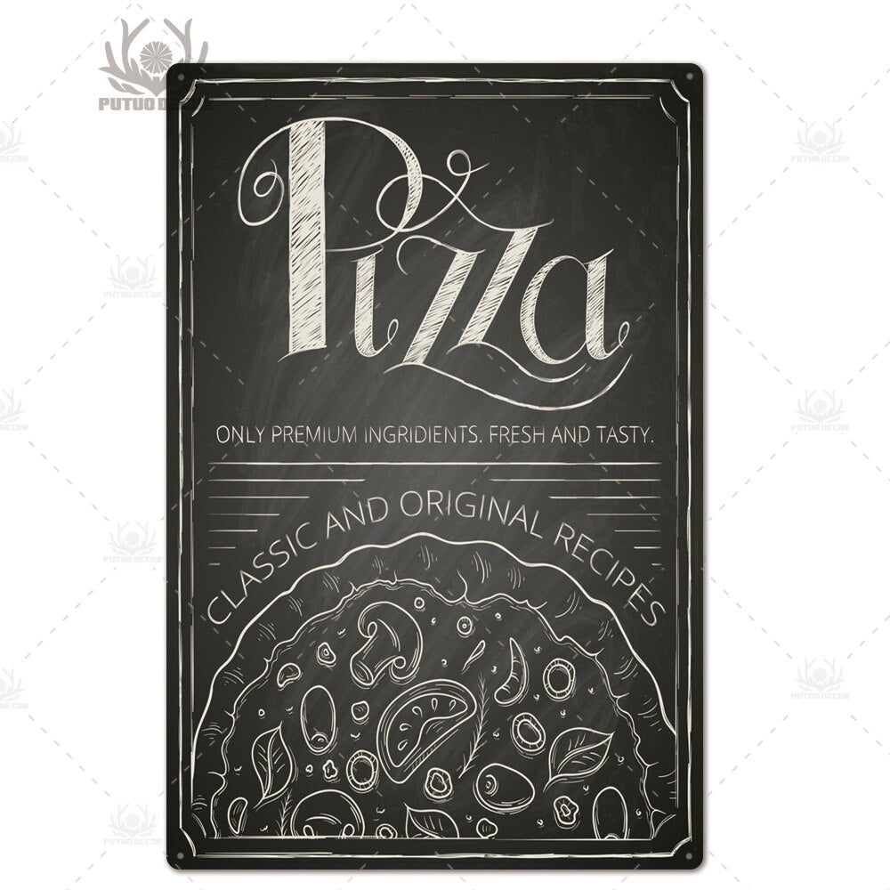 Putuo Decor Pizza Plaque Metal Vintage Tin Sign Retro Wall Art Poster for Cafe Bistro Restaurant Home Shop - Geras Club 0