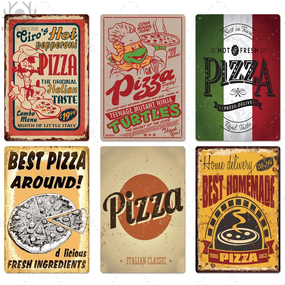 Putuo Decor Pizza Plaque Metal Vintage Tin Sign Retro Wall Art Poster for Cafe Bistro Restaurant Home Shop - Geras Club 0