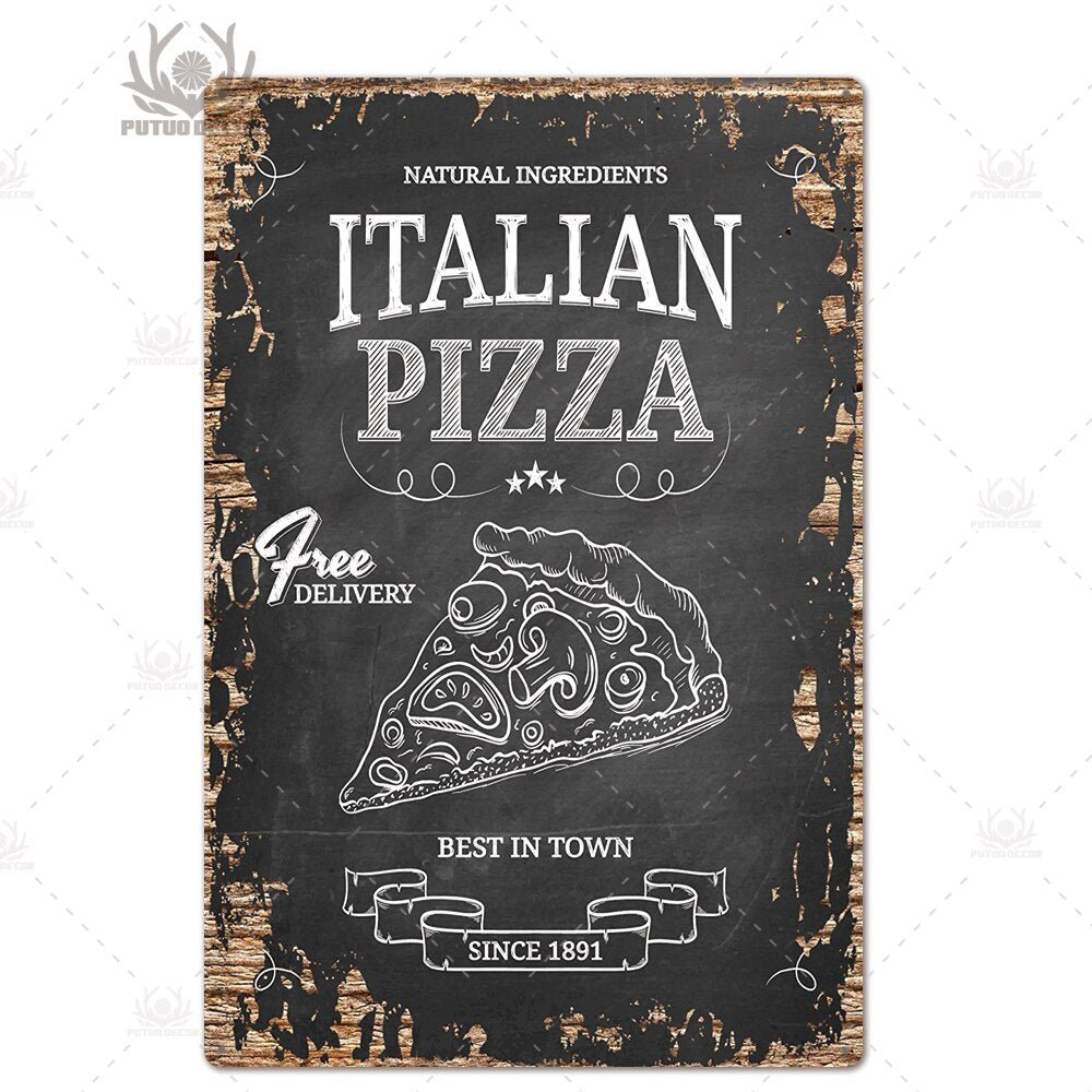 Putuo Decor Pizza Plaque Metal Vintage Tin Sign Retro Wall Art Poster for Cafe Bistro Restaurant Home Shop - Geras Club 0