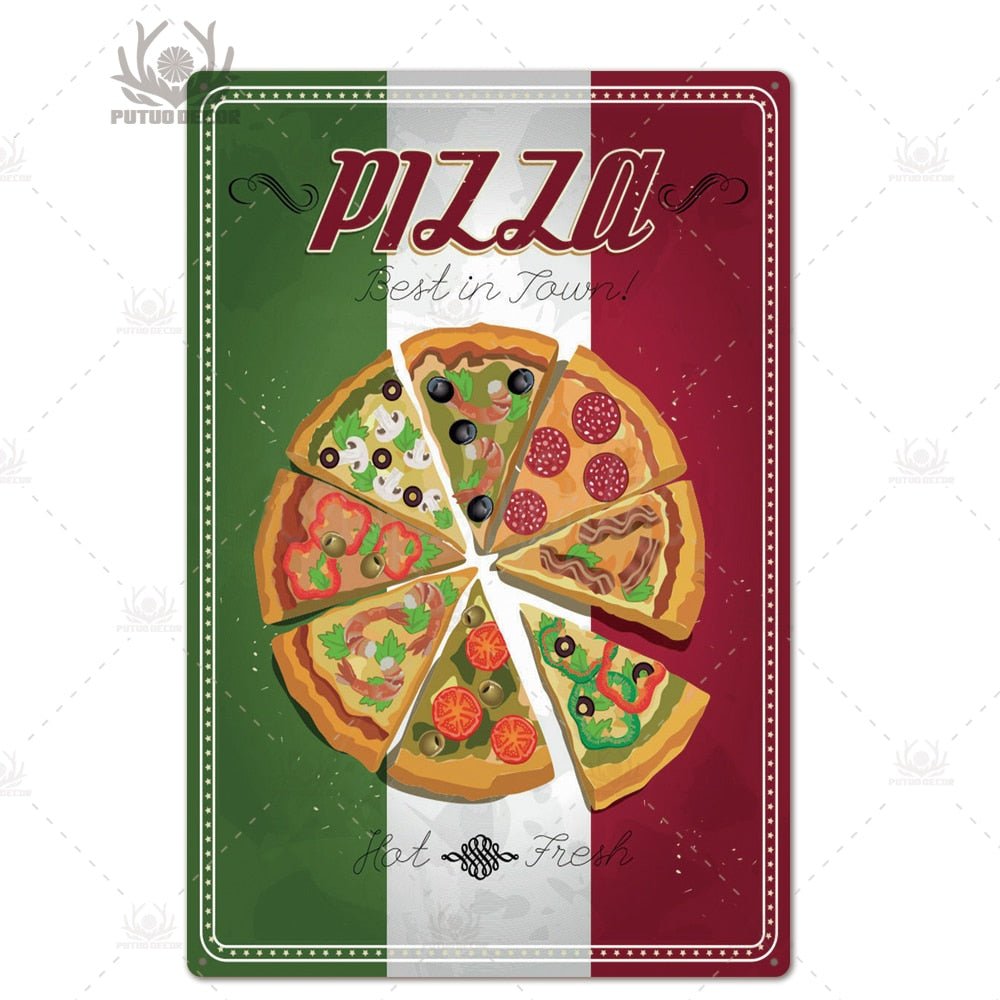 Putuo Decor Pizza Plaque Metal Vintage Tin Sign Retro Wall Art Poster for Cafe Bistro Restaurant Home Shop - Geras Club 0