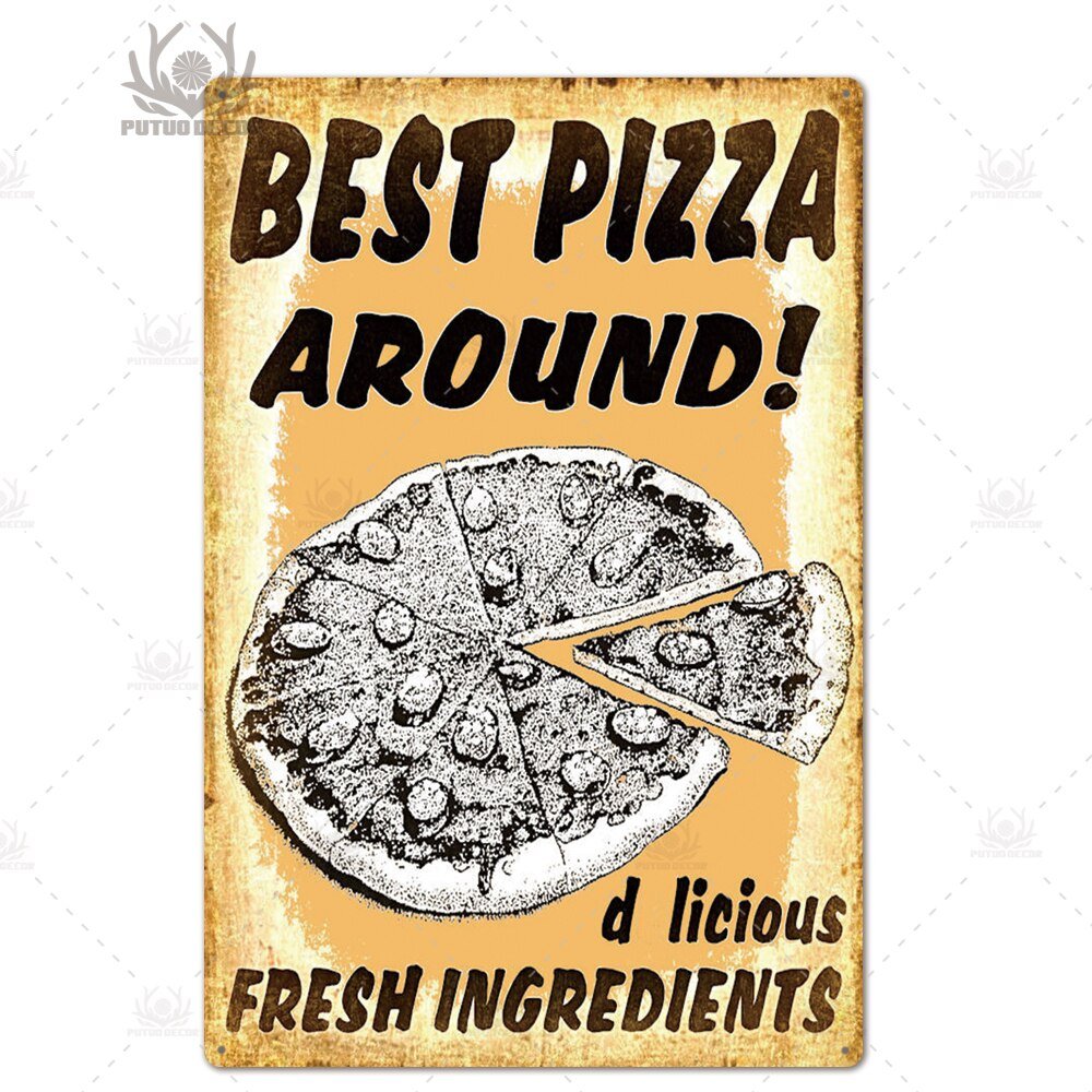 Putuo Decor Pizza Plaque Metal Vintage Tin Sign Retro Wall Art Poster for Cafe Bistro Restaurant Home Shop - Geras Club 0