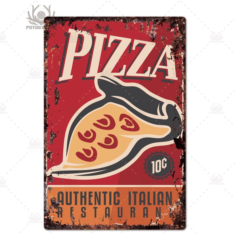 Putuo Decor Pizza Plaque Metal Vintage Tin Sign Retro Wall Art Poster for Cafe Bistro Restaurant Home Shop - Geras Club 0
