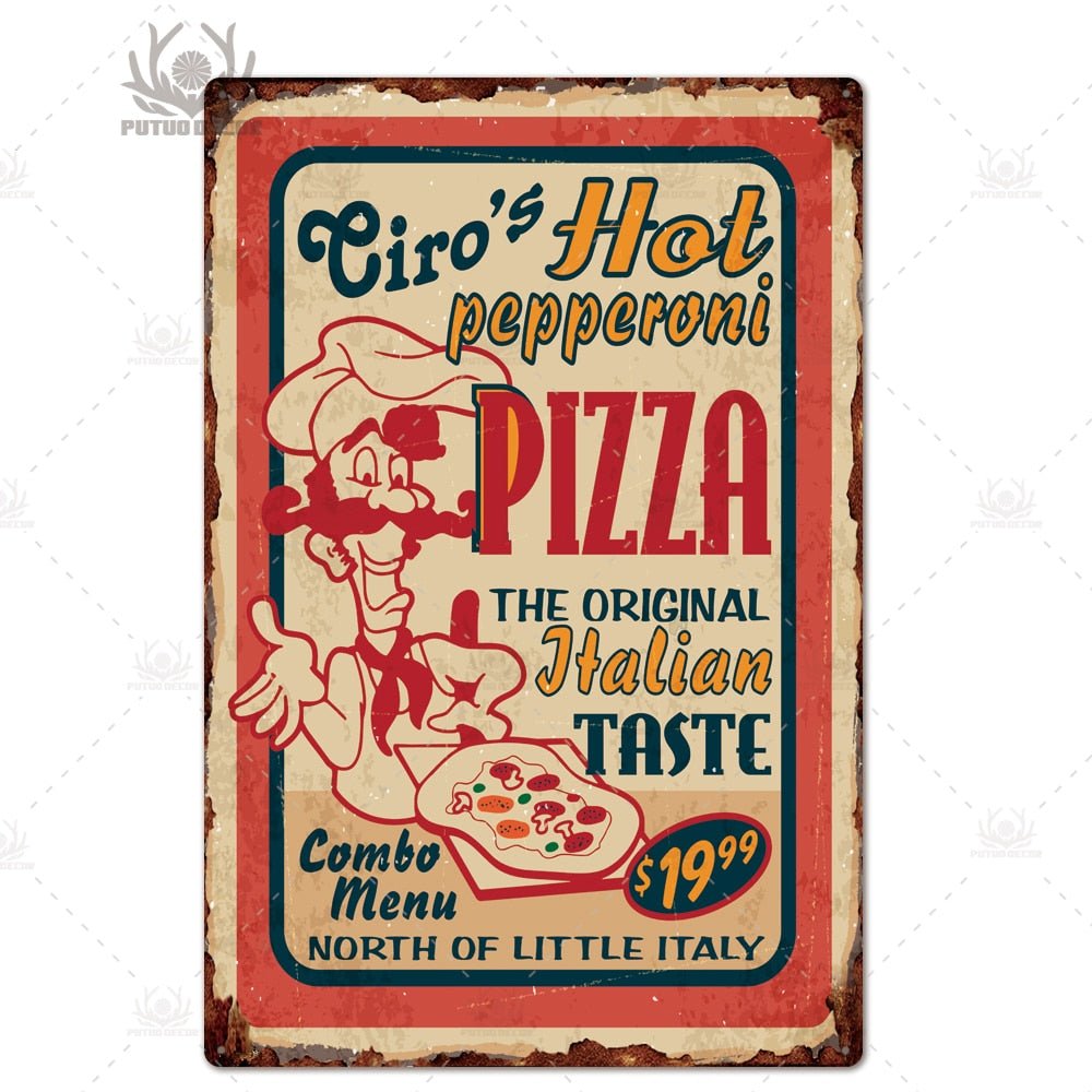 Putuo Decor Pizza Plaque Metal Vintage Tin Sign Retro Wall Art Poster for Cafe Bistro Restaurant Home Shop - Geras Club 0
