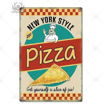 Putuo Decor Pizza Plaque Metal Vintage Tin Sign Retro Wall Art Poster for Cafe Bistro Restaurant Home Shop - Geras Club 0