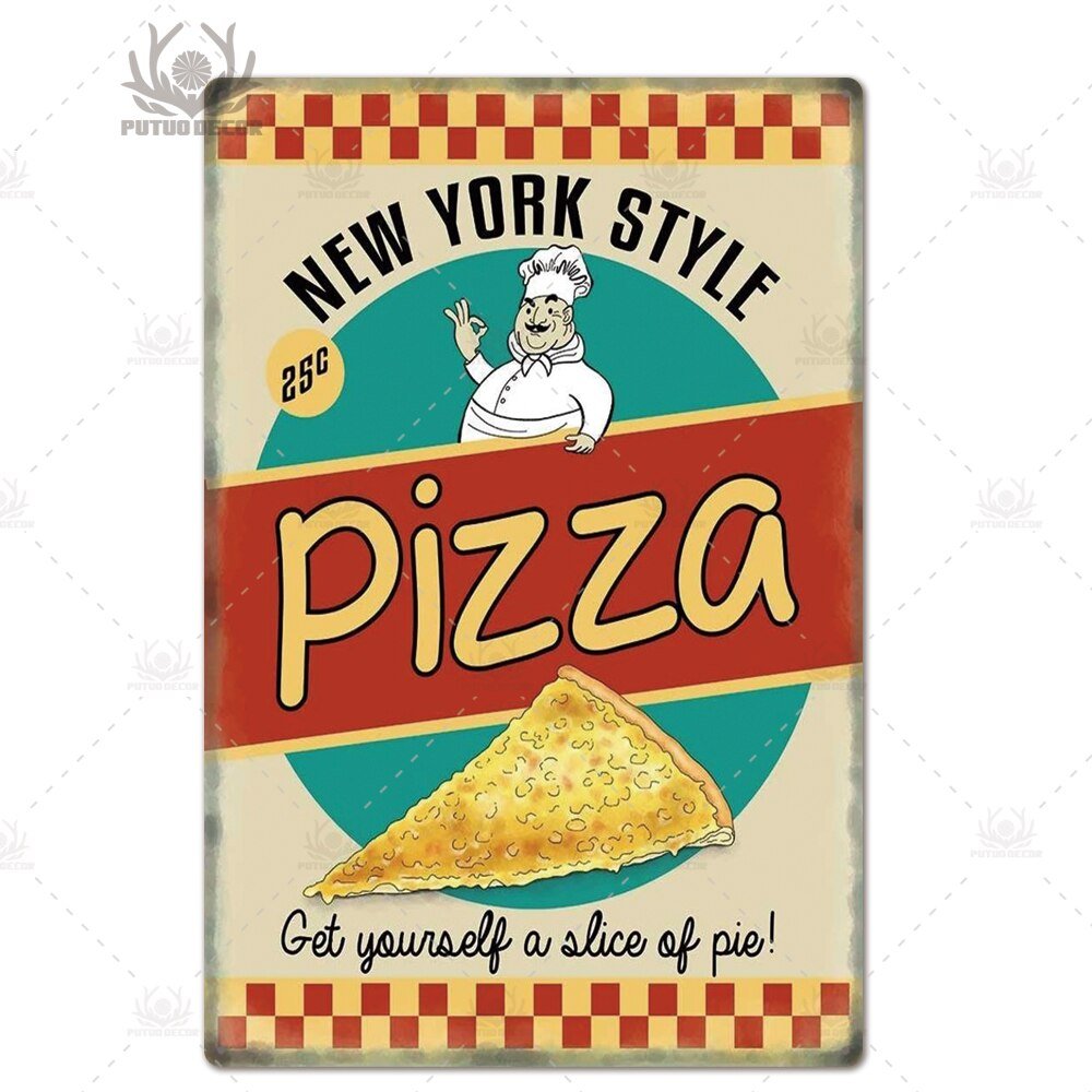 Putuo Decor Pizza Plaque Metal Vintage Tin Sign Retro Wall Art Poster for Cafe Bistro Restaurant Home Shop - Geras Club 0