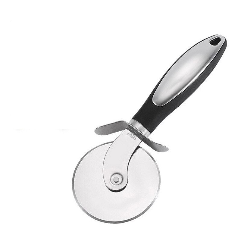 Stainless Steel Wooden Handle Swing Cutter Double Handle Pizza Cutter Wheel Knife Sawtooth Shovel Kitchen Baking Scraper Tool - Geras Club 0