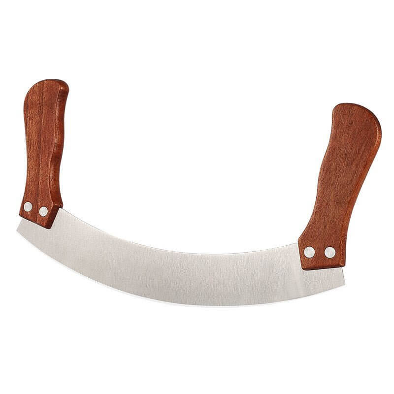 Stainless Steel Wooden Handle Swing Cutter Double Handle Pizza Cutter Wheel Knife Sawtooth Shovel Kitchen Baking Scraper Tool - Geras Club 0

