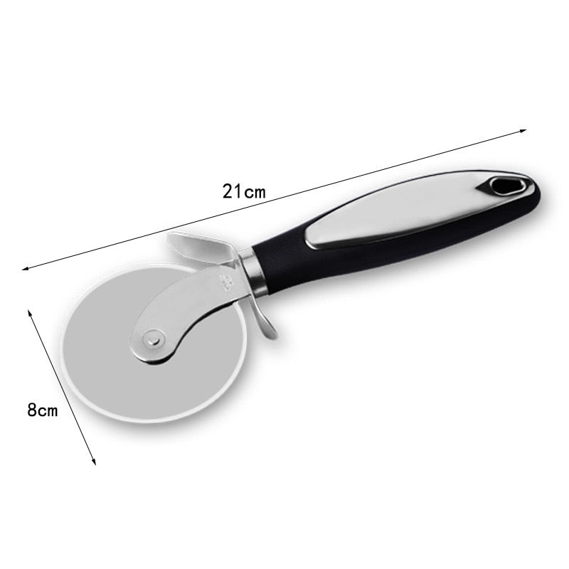 Stainless Steel Wooden Handle Swing Cutter Double Handle Pizza Cutter Wheel Knife Sawtooth Shovel Kitchen Baking Scraper Tool - Geras Club 0